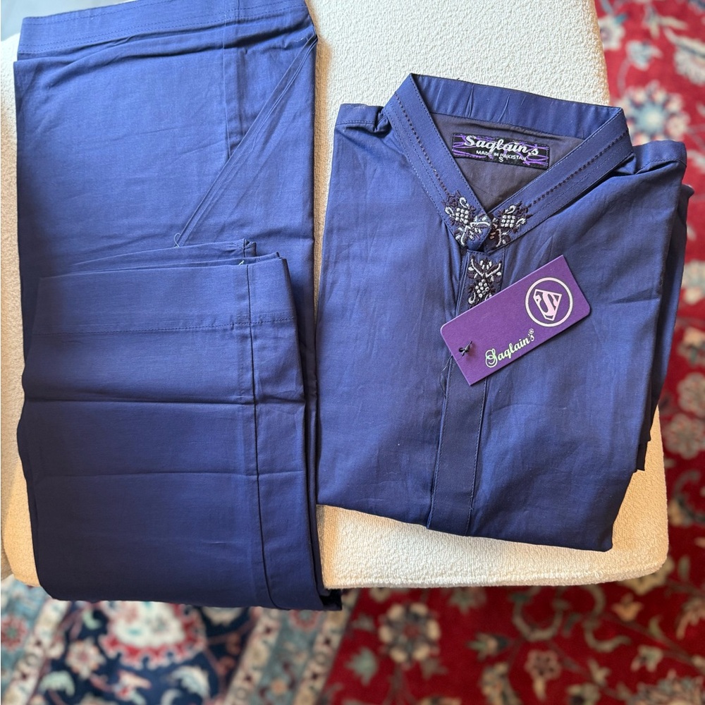 Pakistani Indian Bollywood (2) Men's Blue Kurta with matching blue trousers NEW!